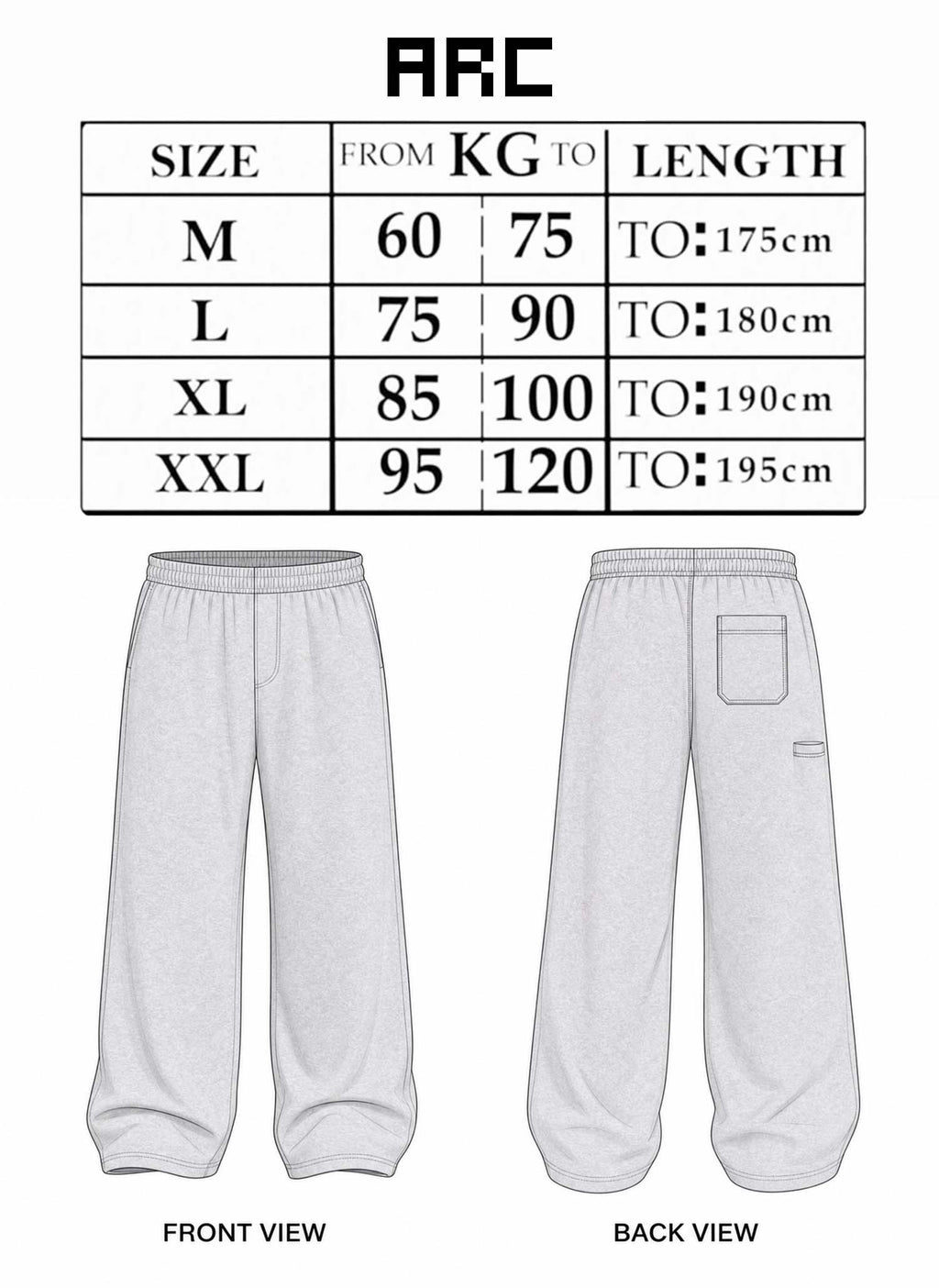 Gray sweatpants with size chart on a white background

بنطال رياضي رمادي مع جدول المقاسات على خلفية بيضاء