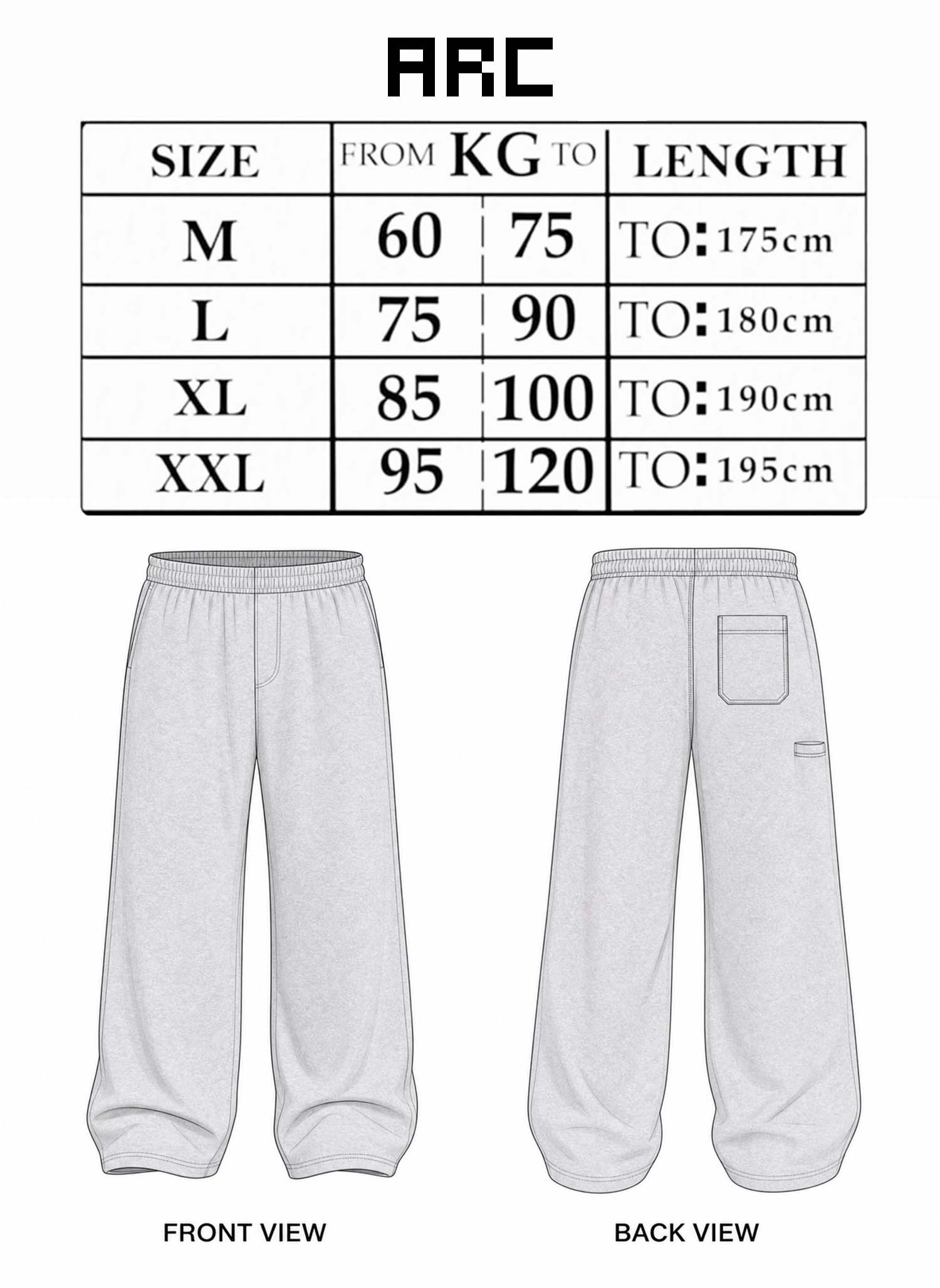 Gray sweatpants with size chart on a white background

بنطال رياضي رمادي مع جدول المقاسات على خلفية بيضاء