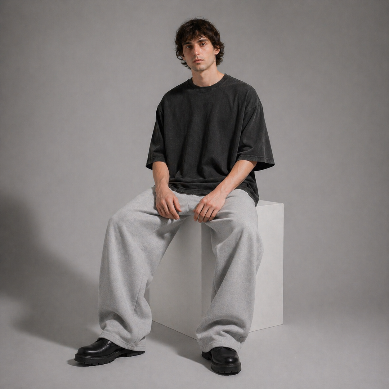 ARC Black Oversized Washed T-Shirt | تيشيرت أوفر سايز محجر أسود