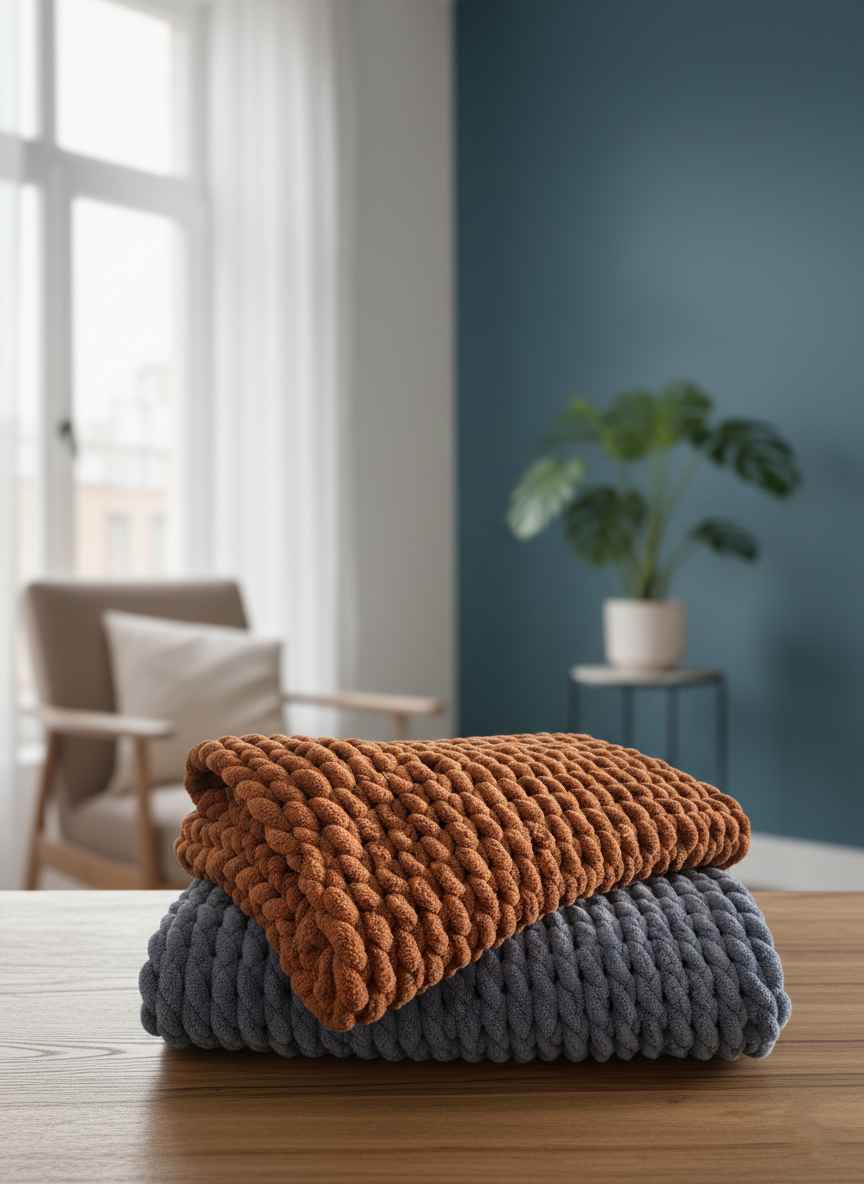 Chunky Knit Throw Blanket Bundle - Set of 2